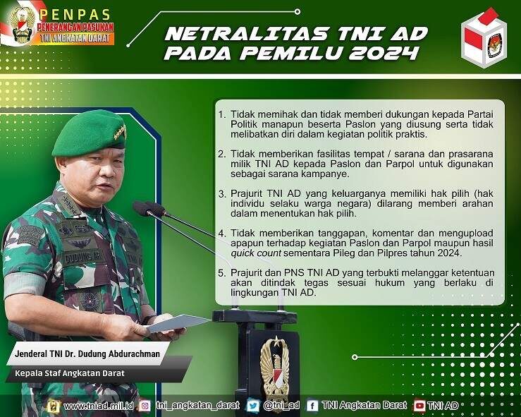 Banner Netralitas TNI AD pada Pemilu 2024