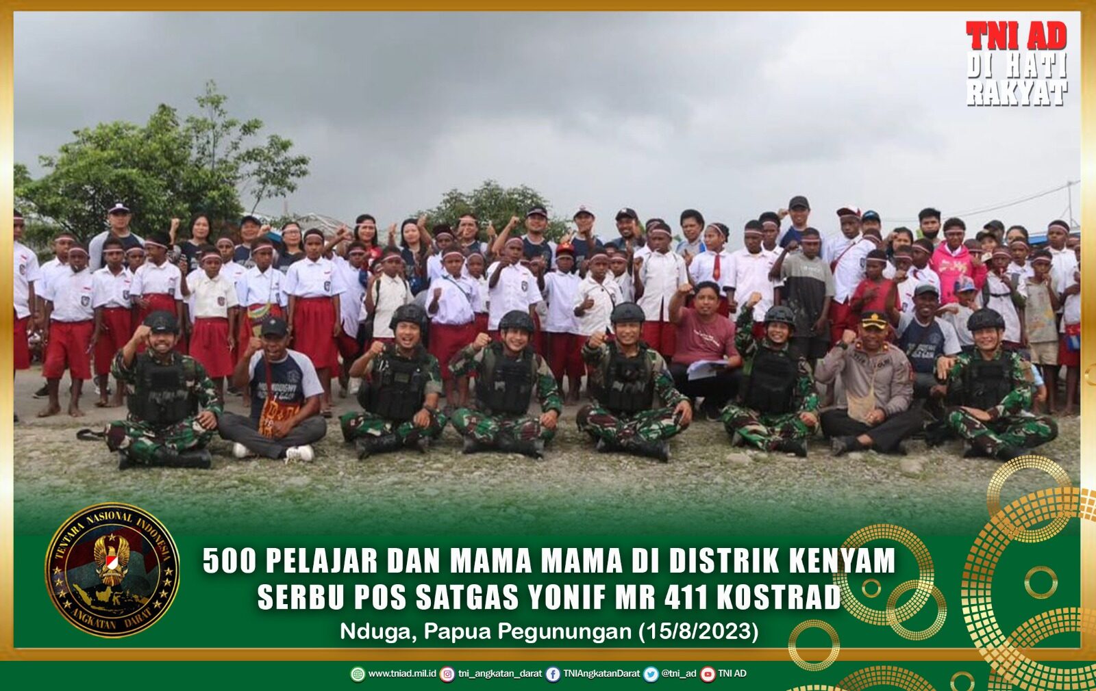 Semarak Sambut HUT ke-78 RI, 500 Pelajar dan Mama Mama di Distrik Kenyam Nduga Serbu Pos Satgas Yonif MR 411 Kostrad