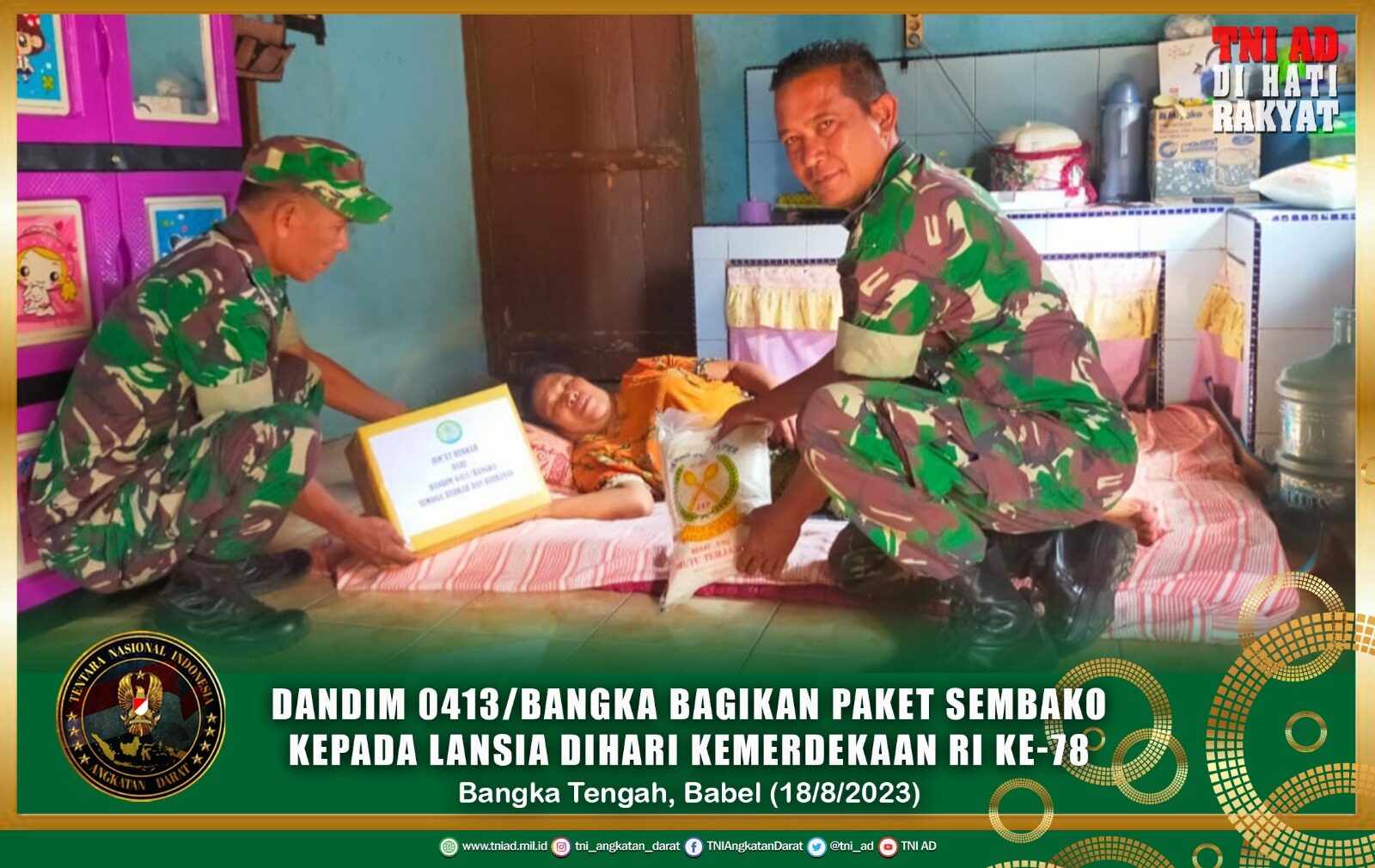 Dandim 0413/Bangka Bagikan Paket Sembako Kepada Lansia Dihari Kemerdekaan RI Ke-78