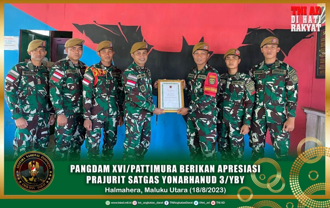 Pangdam XVI/Pattimura Berikan Apresiasi Prajurit Satgas Yonarhanud 3/YBY