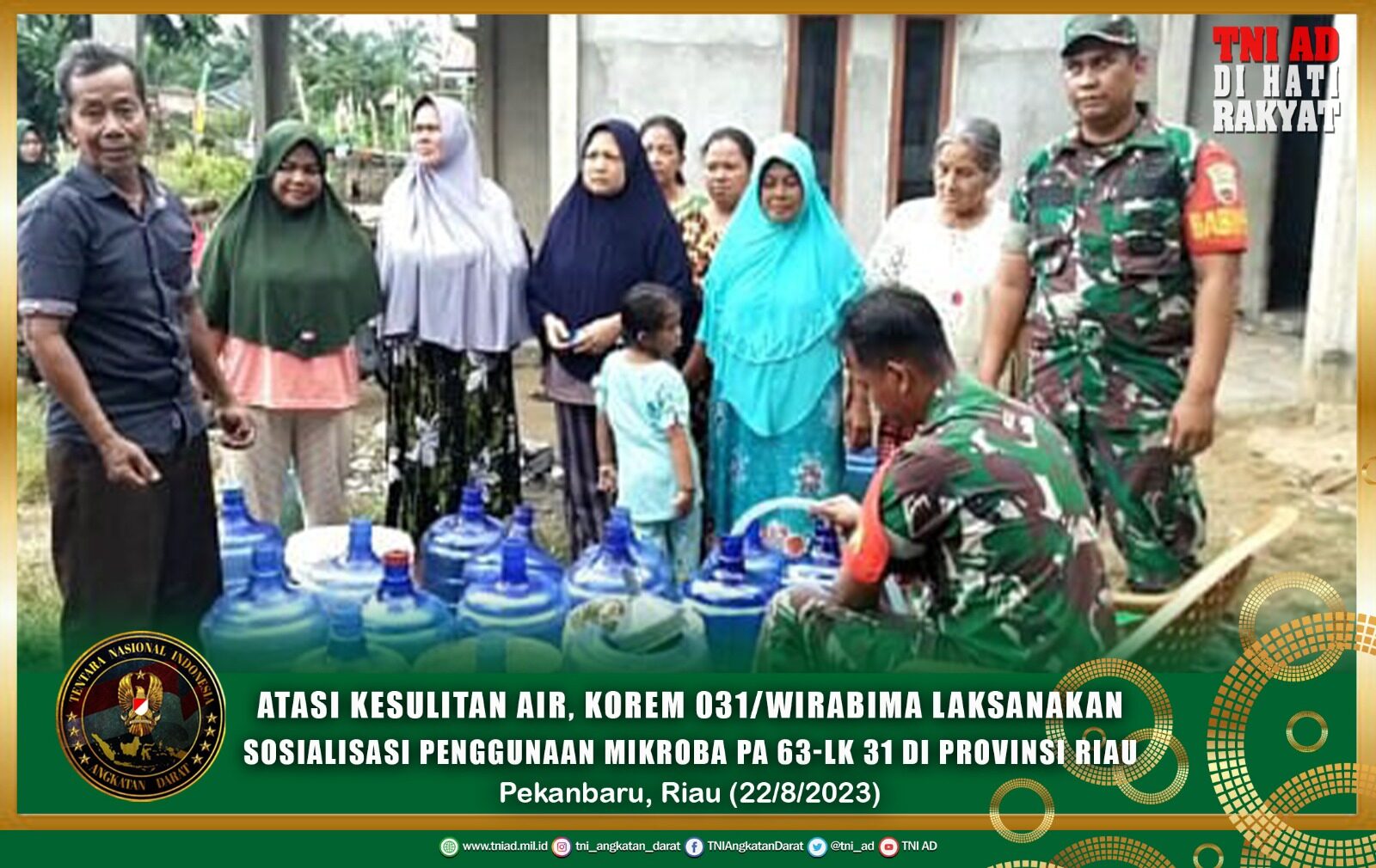 Atasi Kesulitan Air, Korem 031/Wirabima Laksanakan Sosialisasi Penggunaan Mikroba PA 63-LK 31 di Provinsi Riau