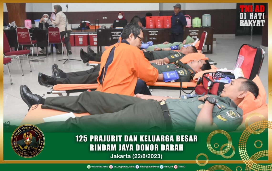 125 Prajurit dan Kelurga Besar Rindam Jaya Donor Darah