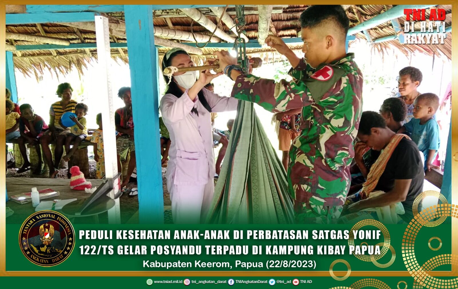 Peduli Kesehatan Anak-anak Di Perbatasan Satgas Yonif 122/TS Gelar Posyandu Terpadu di Kampung Kibay Papua