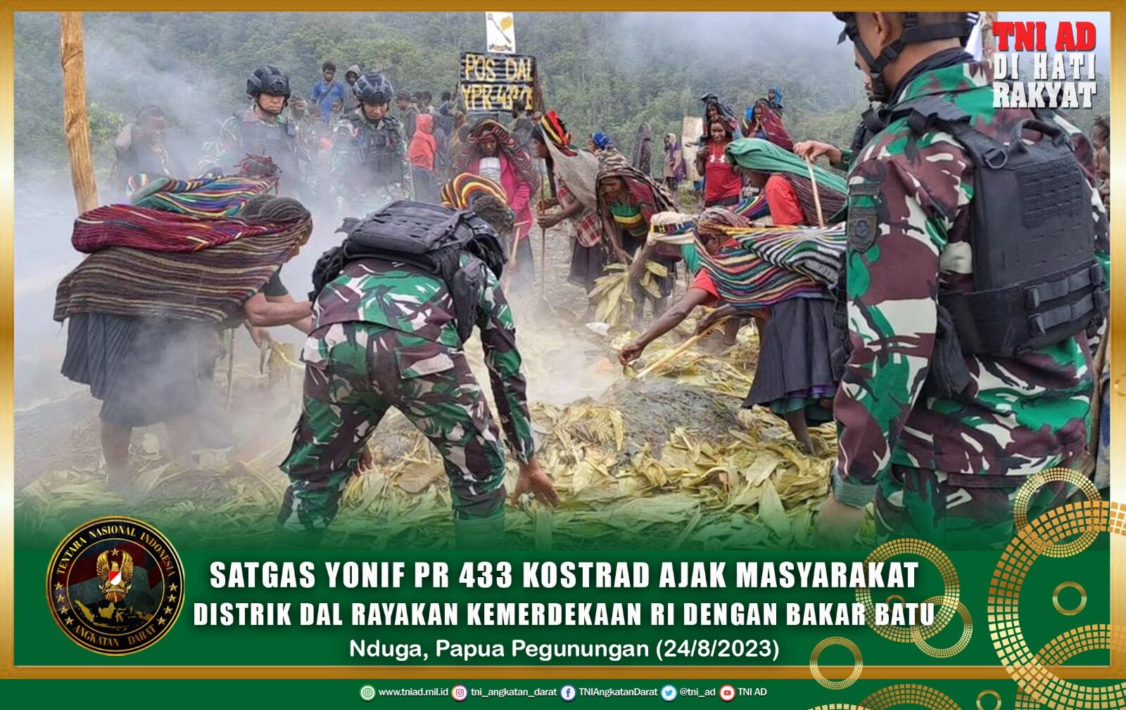 Satgas Yonif PR 433 Kostrad Ajak Masyarakat Distrik Dal Rayakan Kemerdekaan RI dengan Bakar Batu