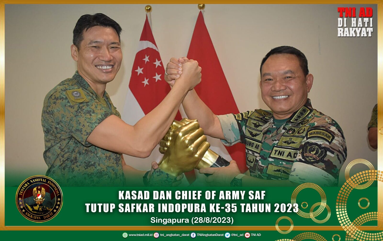 Kasad dan Chief of Army SAF Tutup Safkar Indopura ke-35 Tahun 2023