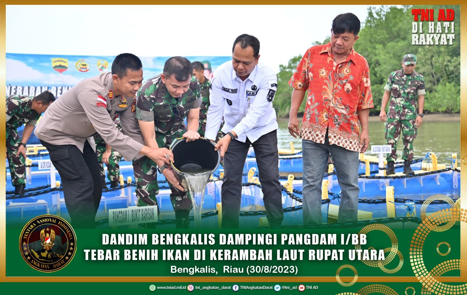 Dandim Bengkalis Dampingi Pangdam I/BB Tebar Benih Ikan di Kerambah Laut Rupat Utara