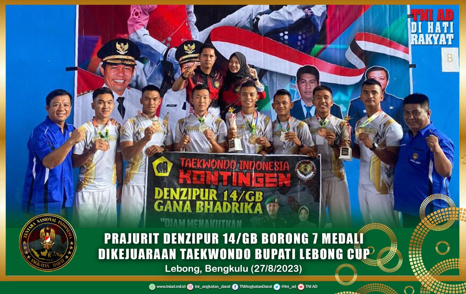 Prajurit Denzipur 14/GB Borong 7 Medali Dikejuaraan Taekwondo Bupati Lebong Cup