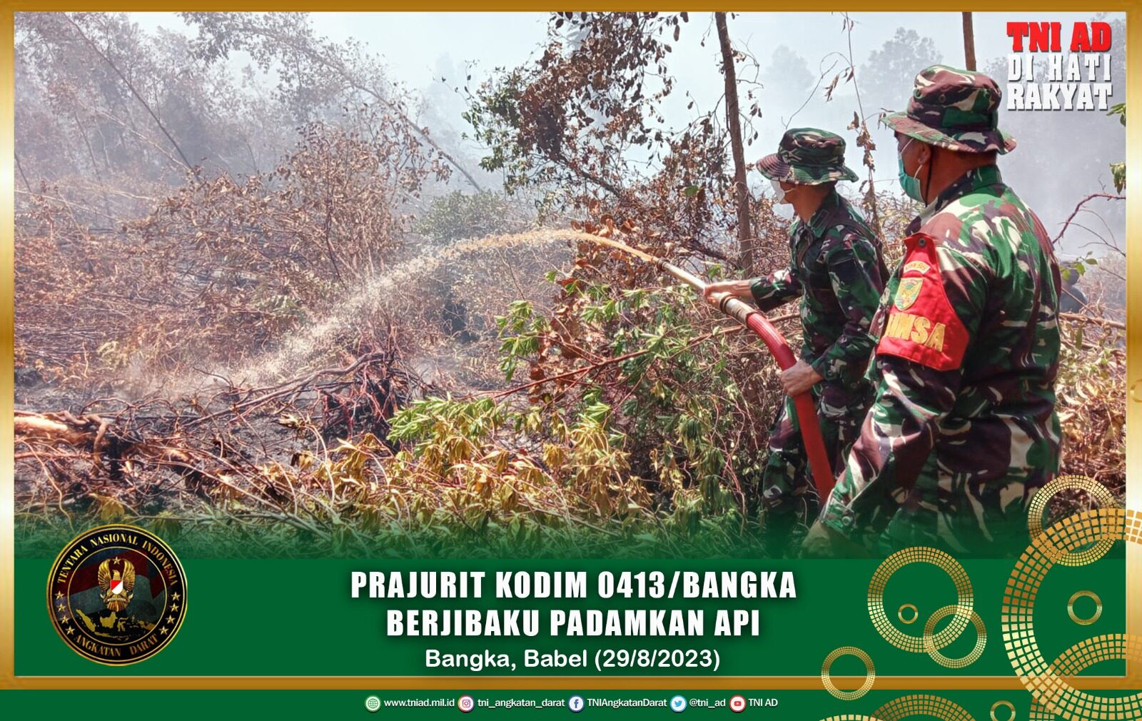 Prajurit Kodim 0413/Bangka Berjibaku Padamkan Api