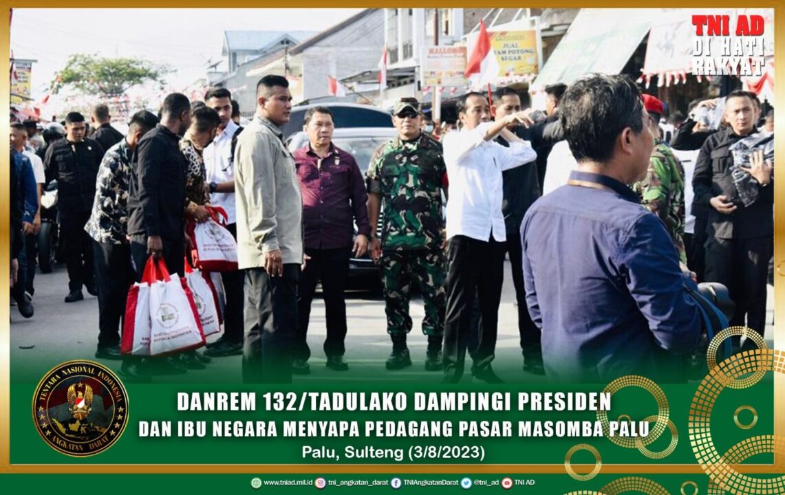 Danrem 132/Tadulako Dampingi Presiden dan Ibu Negara Menyapa Pedagang Pasar Masomba Palu
