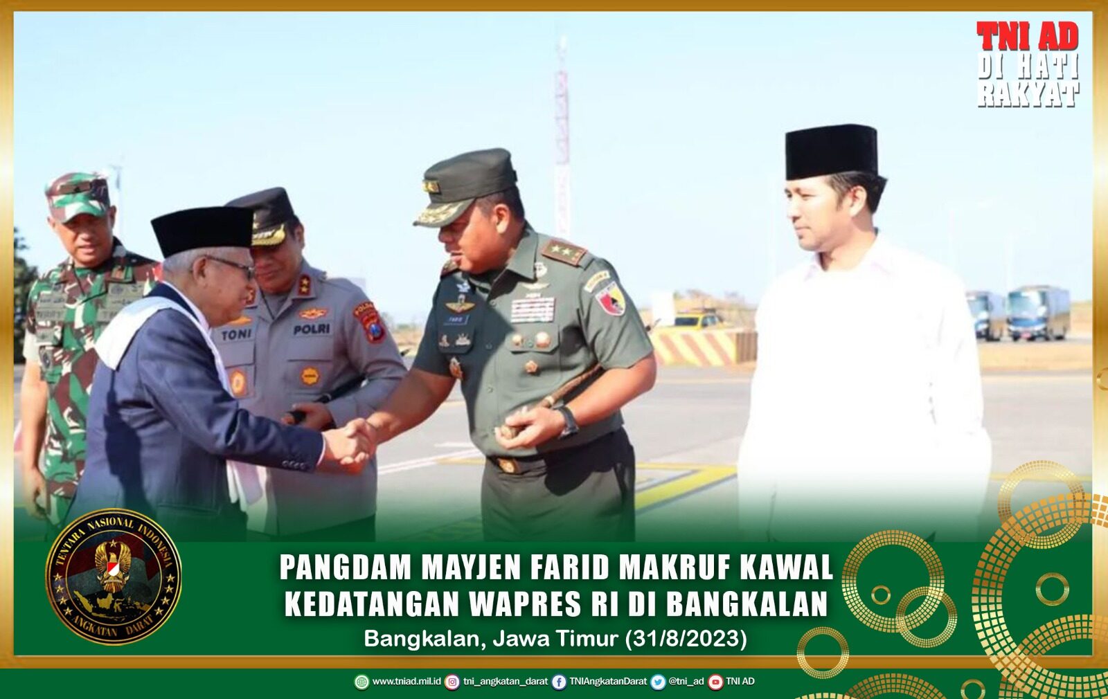 Pangdam Mayjen Farid Makruf Kawal Kedatangan Wapres RI di Bangkalan