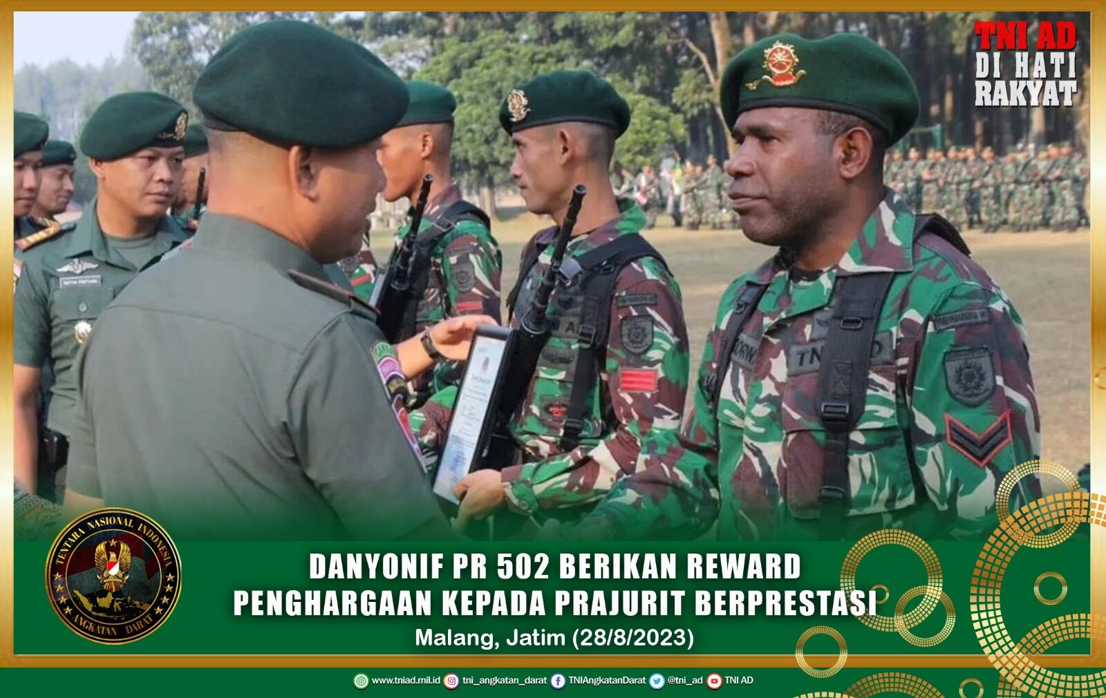 Danyonif PR 502 Berikan Reward Penghargaan kepada Prajurit Berprestasi