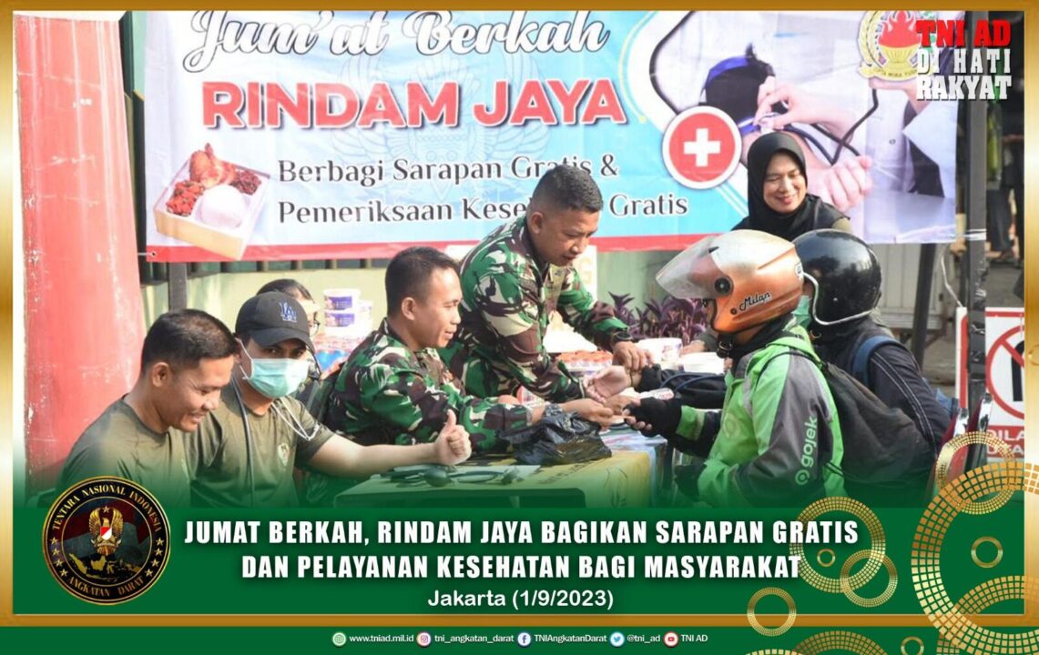 Jumat Berkah, Rindam Jaya Bagikan Sarapan Gratis dan Pelayanan Kesehatan Bagi Masyarakat