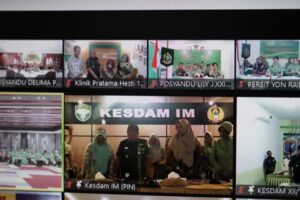 Pangdam IM Dampingi Ketua Persit KCK Daerah Iskandar Muda Ikuti Ceramah Virtual Kesehatan Program Revitalisasi Posyandu