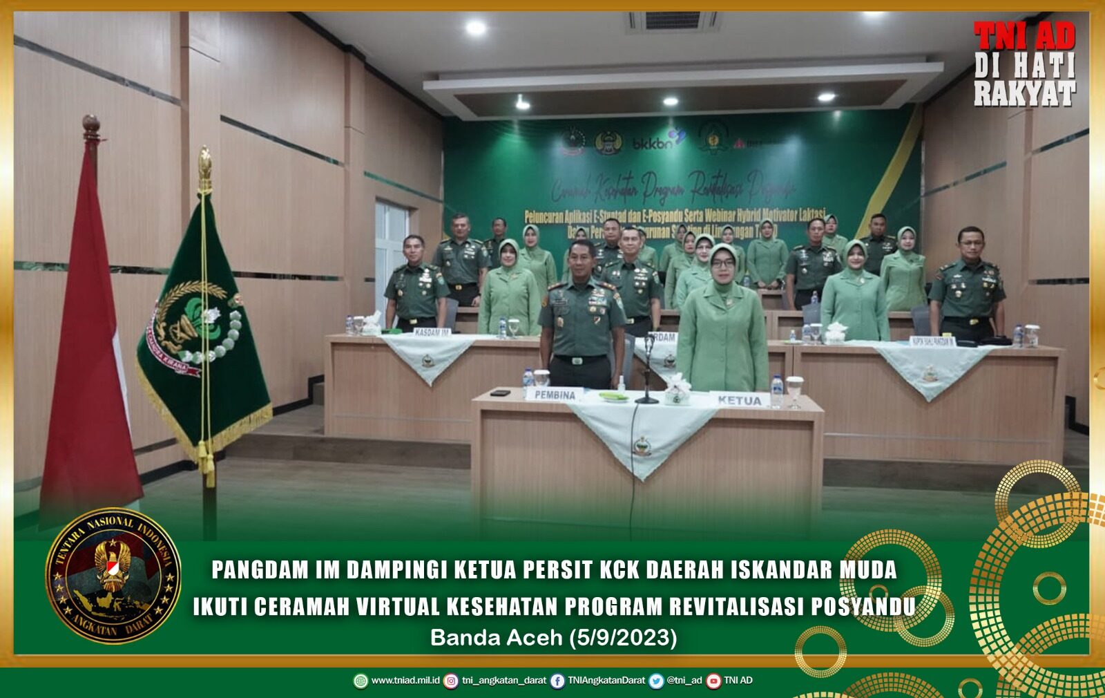 Pangdam IM Dampingi Ketua Persit KCK Daerah Iskandar Muda Ikuti Ceramah Virtual Kesehatan Program Revitalisasi Posyandu