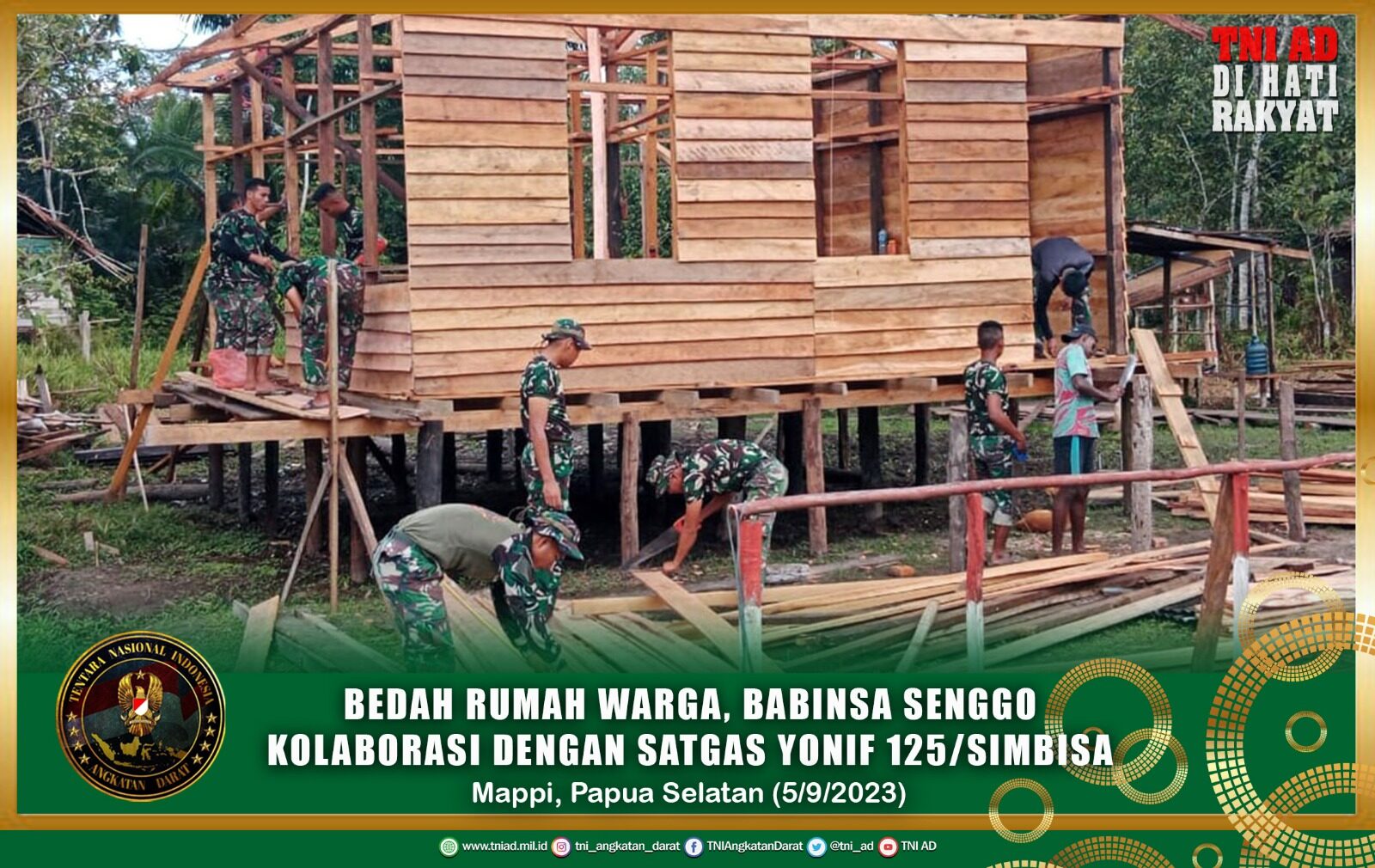 Bedah Rumah Warga, Babinsa Senggo Kolaborasi Dengan Satgas Yonif 125/Simbisa