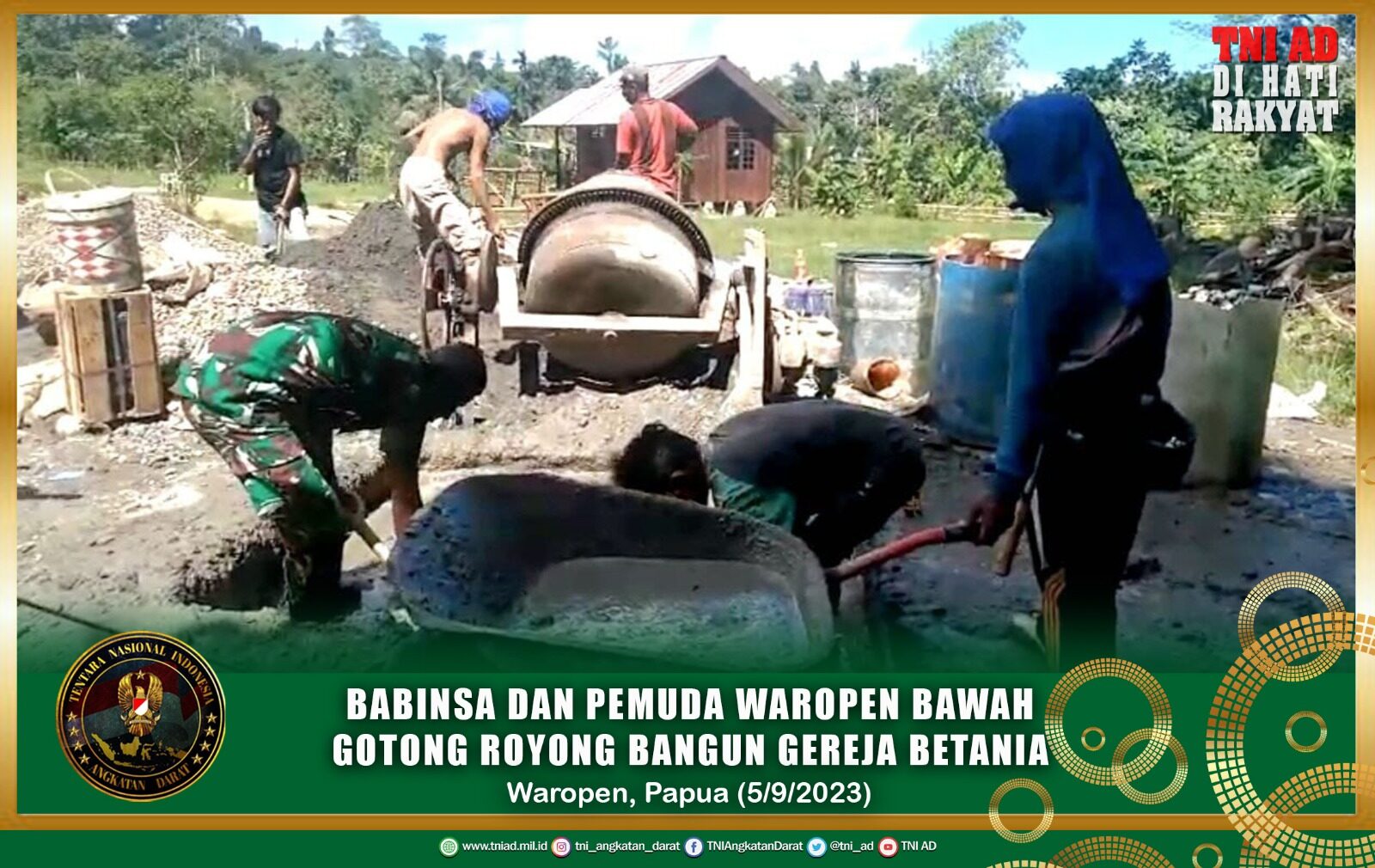 Babinsa dan Pemuda Waropen Bawah Gotong Royong Bangun Gereja Betania