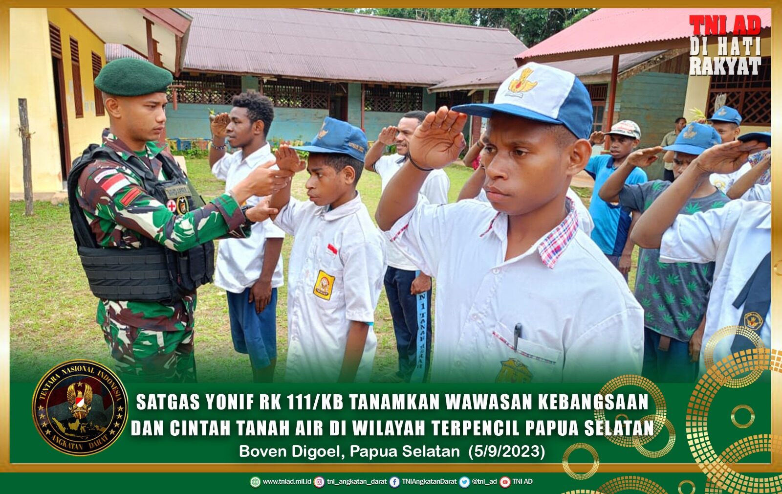 Satgas Yonif RK 111/KB Tanamkan Wawasan Kebangsaan dan Cintah Tanah Air di Wilayah Terpencil Papua Selatan