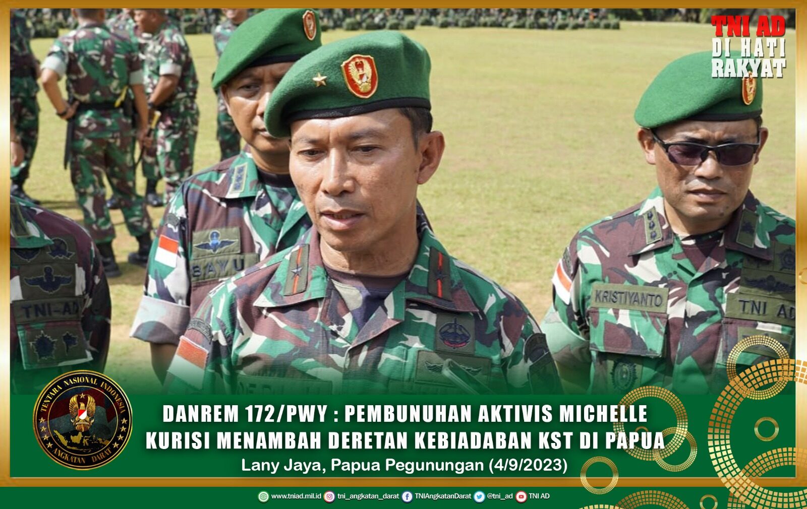 Danrem 172/PWY : Pembunuhan Aktivis Michelle Kurisi Menambah Deretan Kebiadaban KST Di Papua