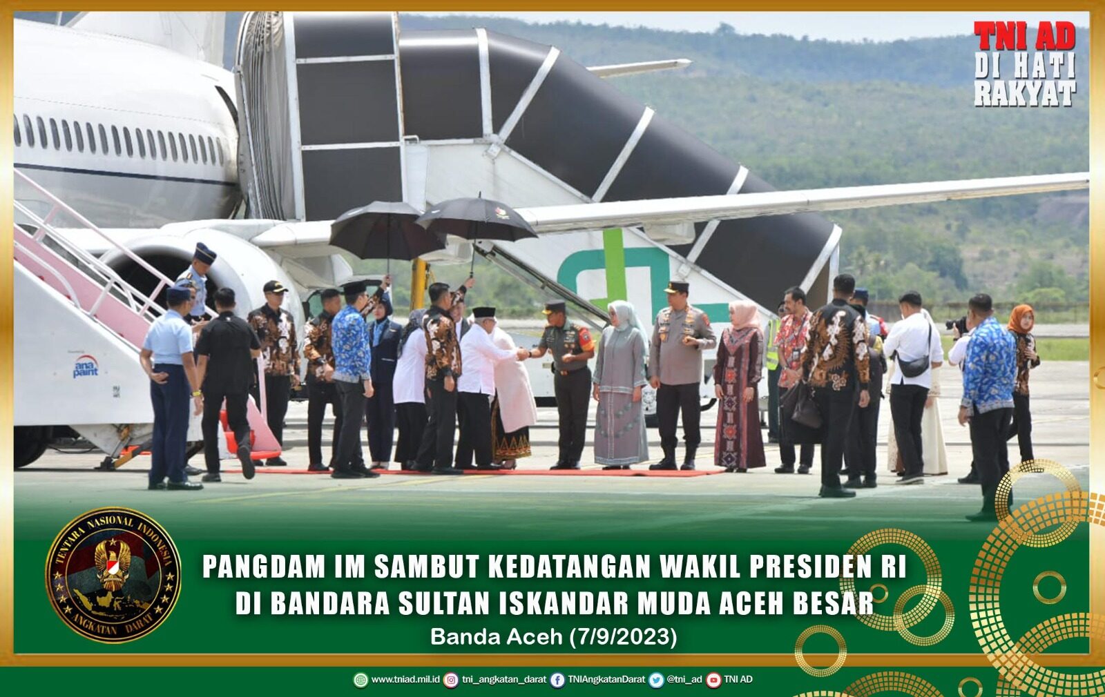 Pangdam IM Sambut Kedatangan Wakil Presiden RI di Bandara Sultan Iskandar Muda Aceh Besar