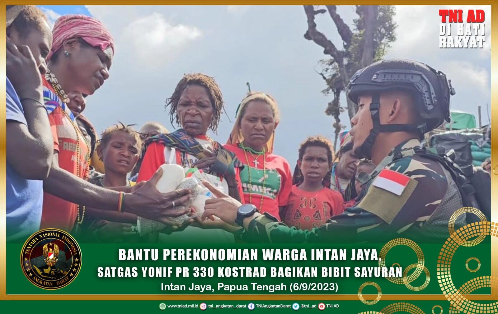 Bantu Perekonomian Warga Intan Jaya, Satgas Yonif PR 330 Kostrad Bagikan Bibit Sayuran