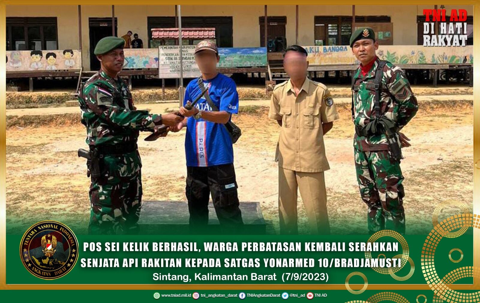 Pos Sei Kelik Berhasil, Warga Perbatasan Kembali Serahkan Senjata Api Rakitan Kepada Satgas Yonarmed 10/ Bradjamusti