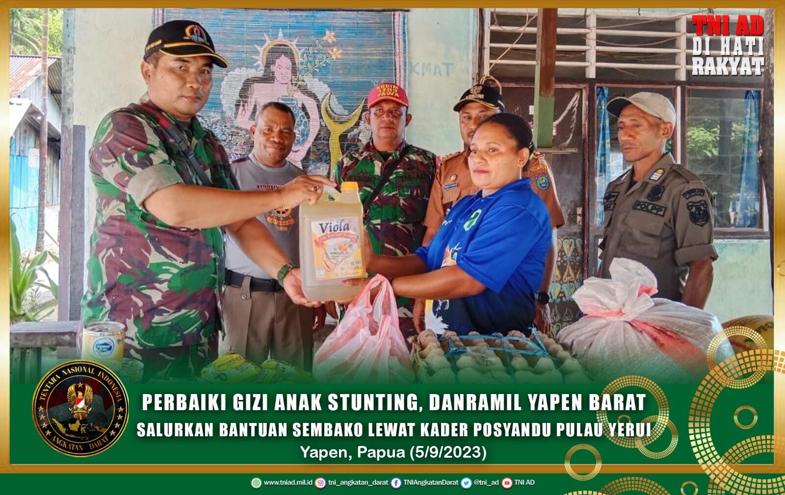 Perbaiki Gizi Anak Stunting, Danramil Yapen Barat Salurkan Bantuan Sembako Lewat Kader Posyandu Pulau Yerui