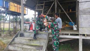 Tingkatkan Perekonomian Warga, Babinsa Kuala Kencana Beri Penyuluhan Warga Cara Beternak Ayam Petelur