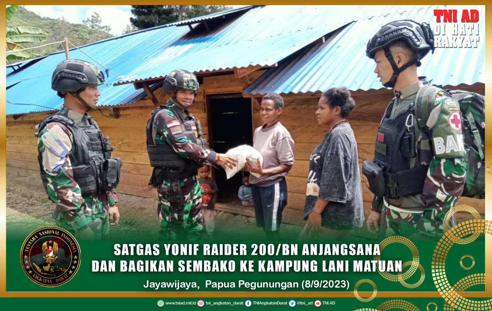 Satgas Yonif Raider 200/BN Anjangsana Dan Bagikan Sembako Ke Kampung Lani Matuan