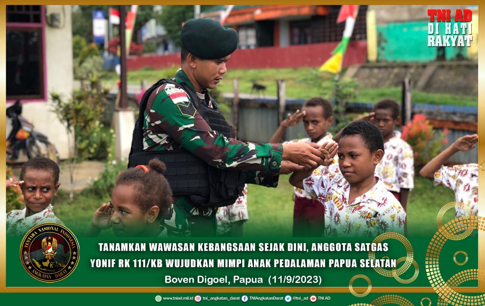 Tanamkan Wawasan Kebangsaan Sejak Dini, Anggota Satgas Yonif RK 111/KB Wujudkan Mimpi Anak Pedalaman Papua Selatan