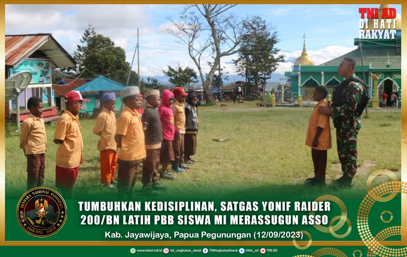 Tumbuhkan Kedisiplinan, Satgas Yonif Raider 200/BN Latih PBB Siswa MI Merassugun Asso