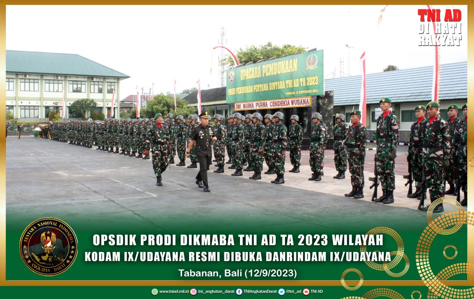 Opsdik Prodi Dikmaba TNI AD TA 2023 Wilayah Kodam IX/Udayana Resmi Dibuka Danrindam IX/Udayana