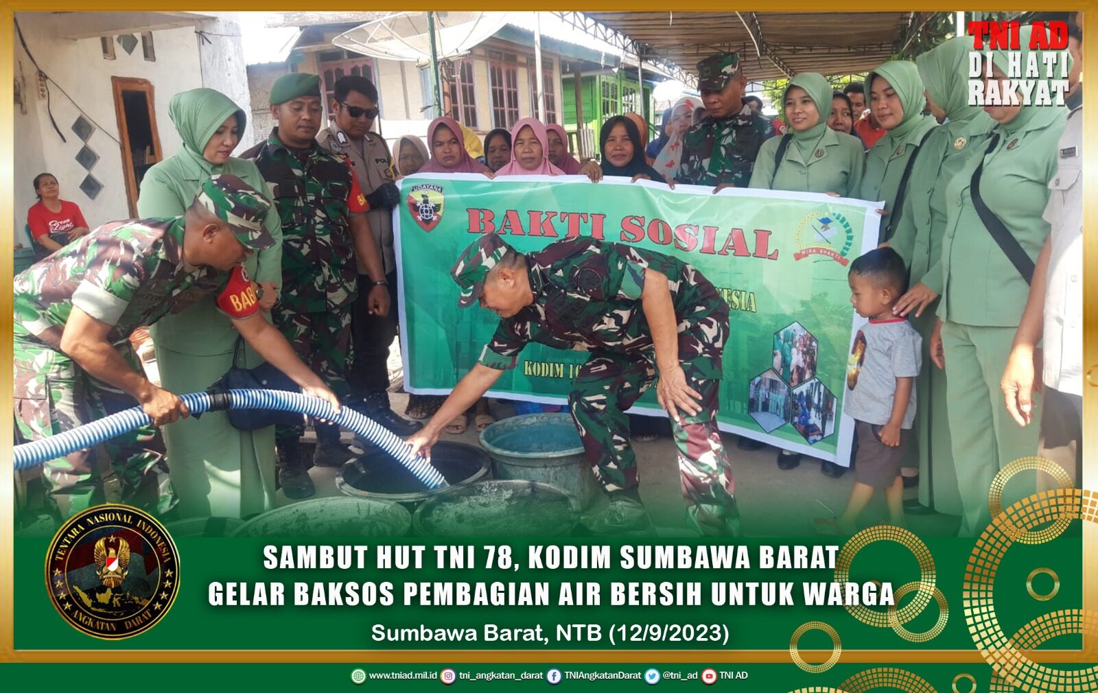 Sambut HUT TNI 78, Kodim Sumbawa Barat Gelar Baksos Pembagian Air Bersih Untuk Warga