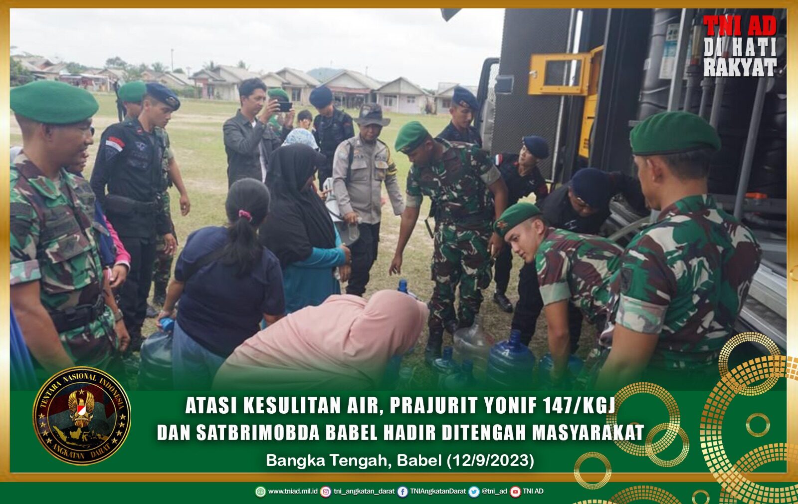 Atasi Kesulitan Air, Prajurit Yonif 147/KGJ dan Satbrimobda Babel Hadir Ditengah Masyarakat