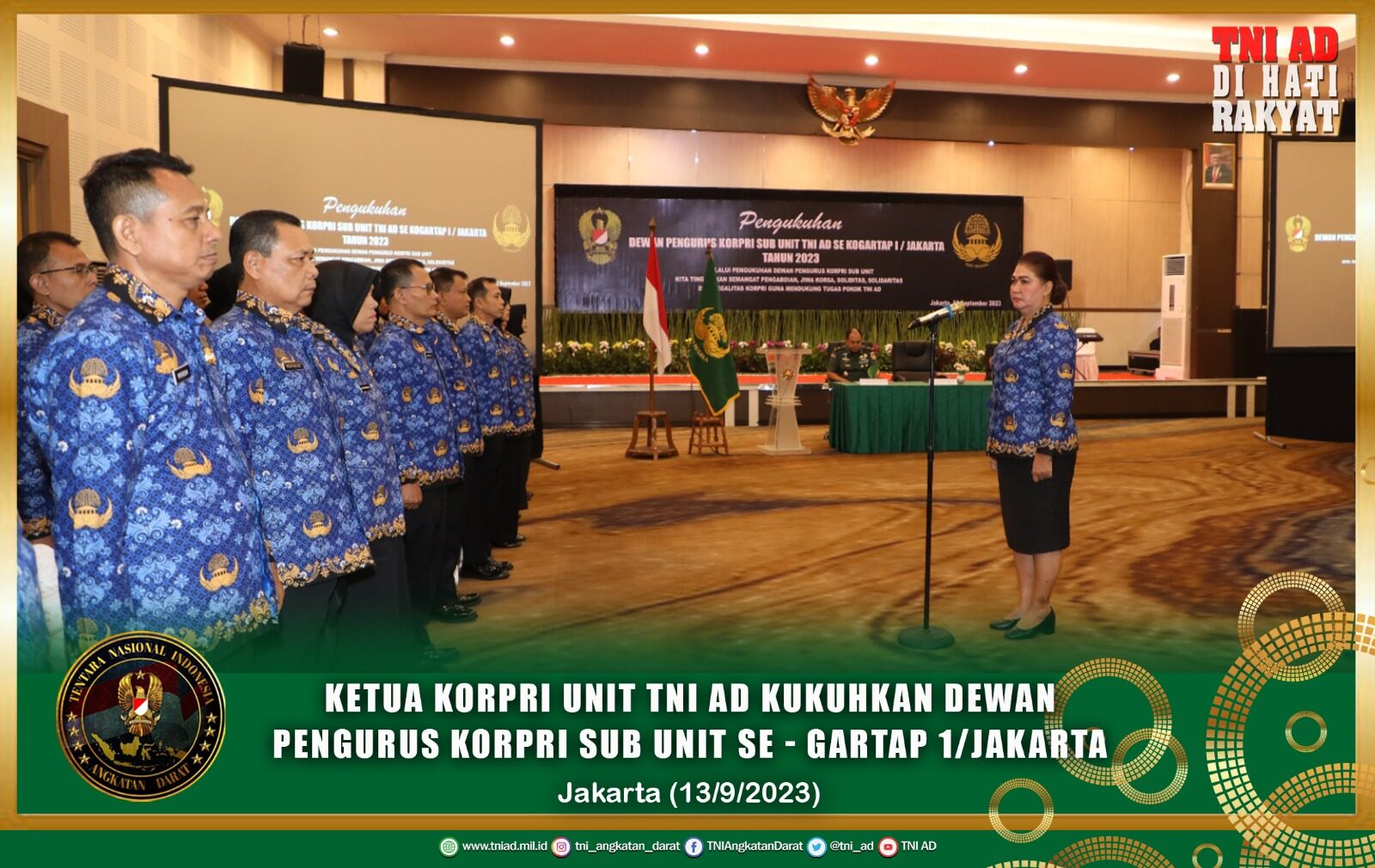 Ketua Korpri Unit TNI AD Kukuhkan Dewan Pengurus Korpri Sub Unit Se - Gartap 1/Jakarta