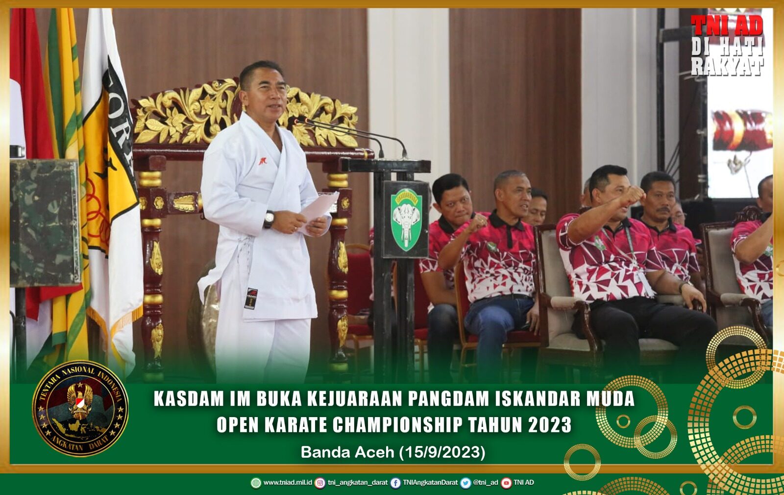 Kasdam IM Buka Kejuaraan Pangdam Iskandar Muda Open Karate Championship Tahun 2023