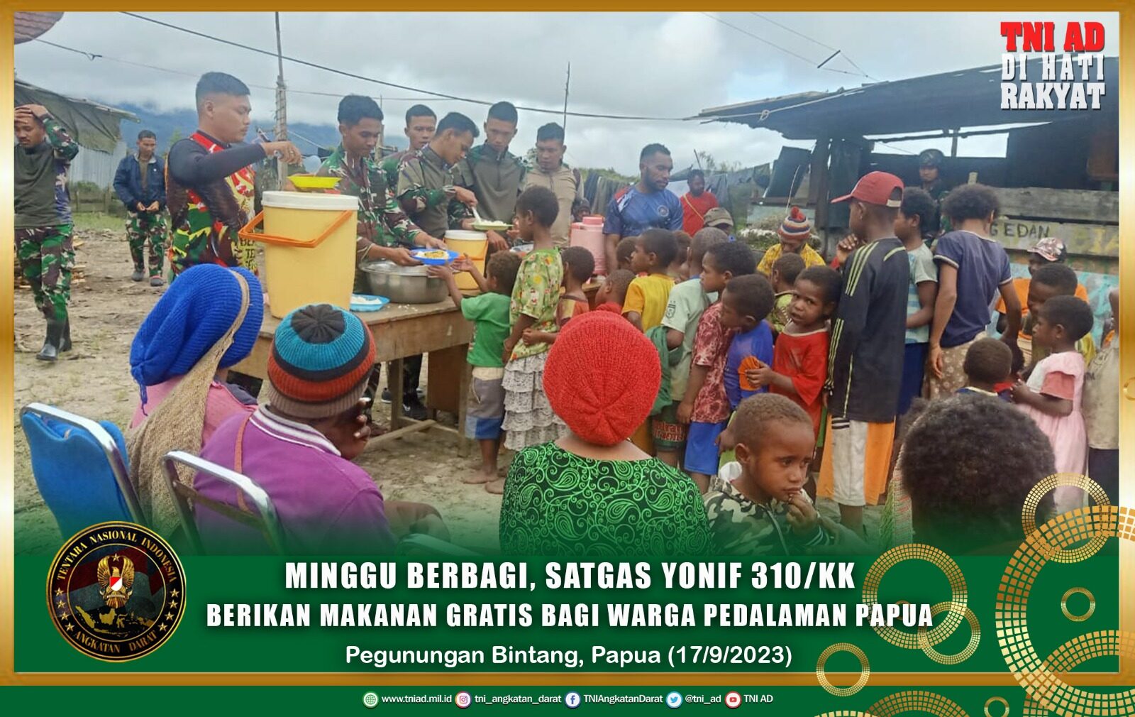 Minggu Berbagi, Satgas Yonif 310/KK Berikan Makanan Gratis Bagi Warga Pedalaman Papua