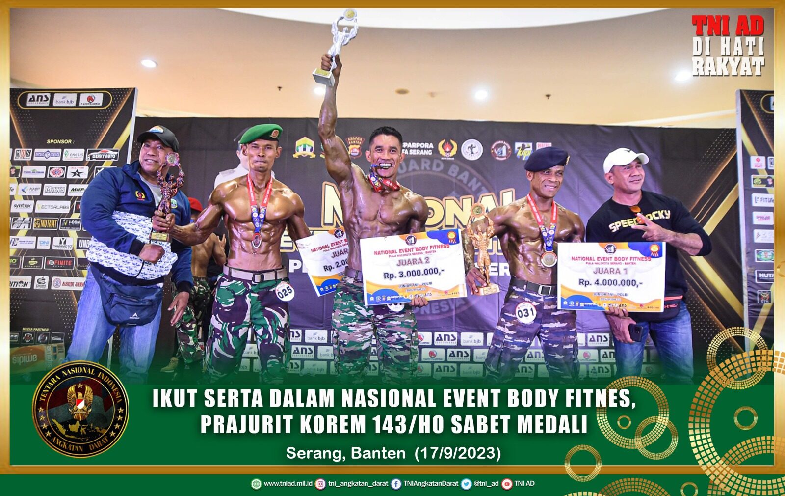 Ikut Serta Dalam Nasional Event Body Fitnes, Prajurit Korem 143/HO Sabet Medali