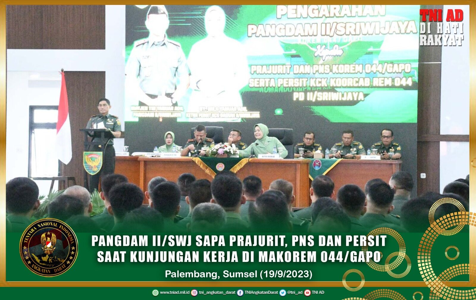 Pangdam II/Swj Sapa Prajurit, PNS dan Persit Saat Kunjungan Kerja di Makorem 044/Gapo