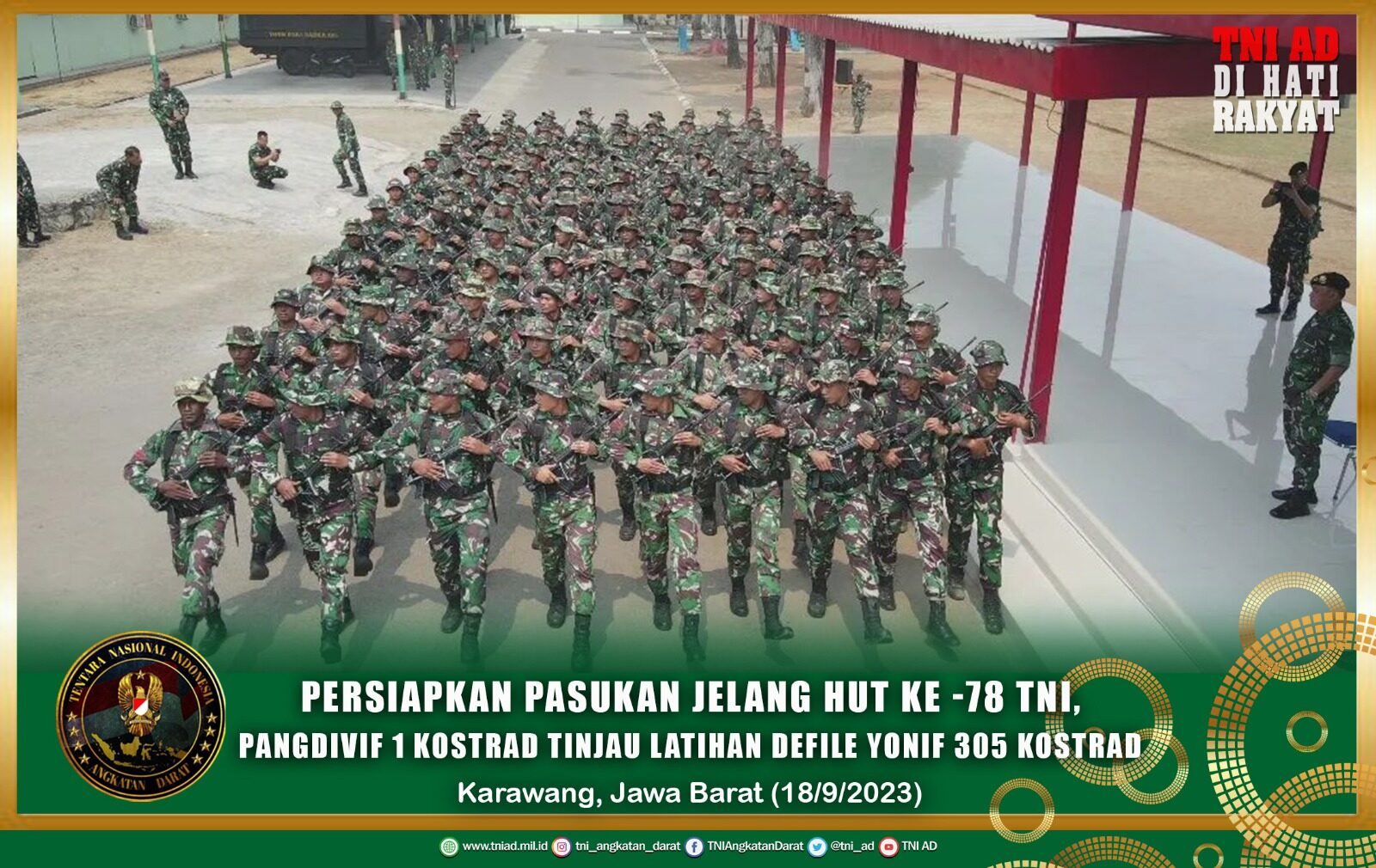 Persiapkan Pasukan Jelang HUT ke -78 TNI, Pangdivif 1 Kostrad Tinjau Latihan Defile Yonif 305 Kostrad