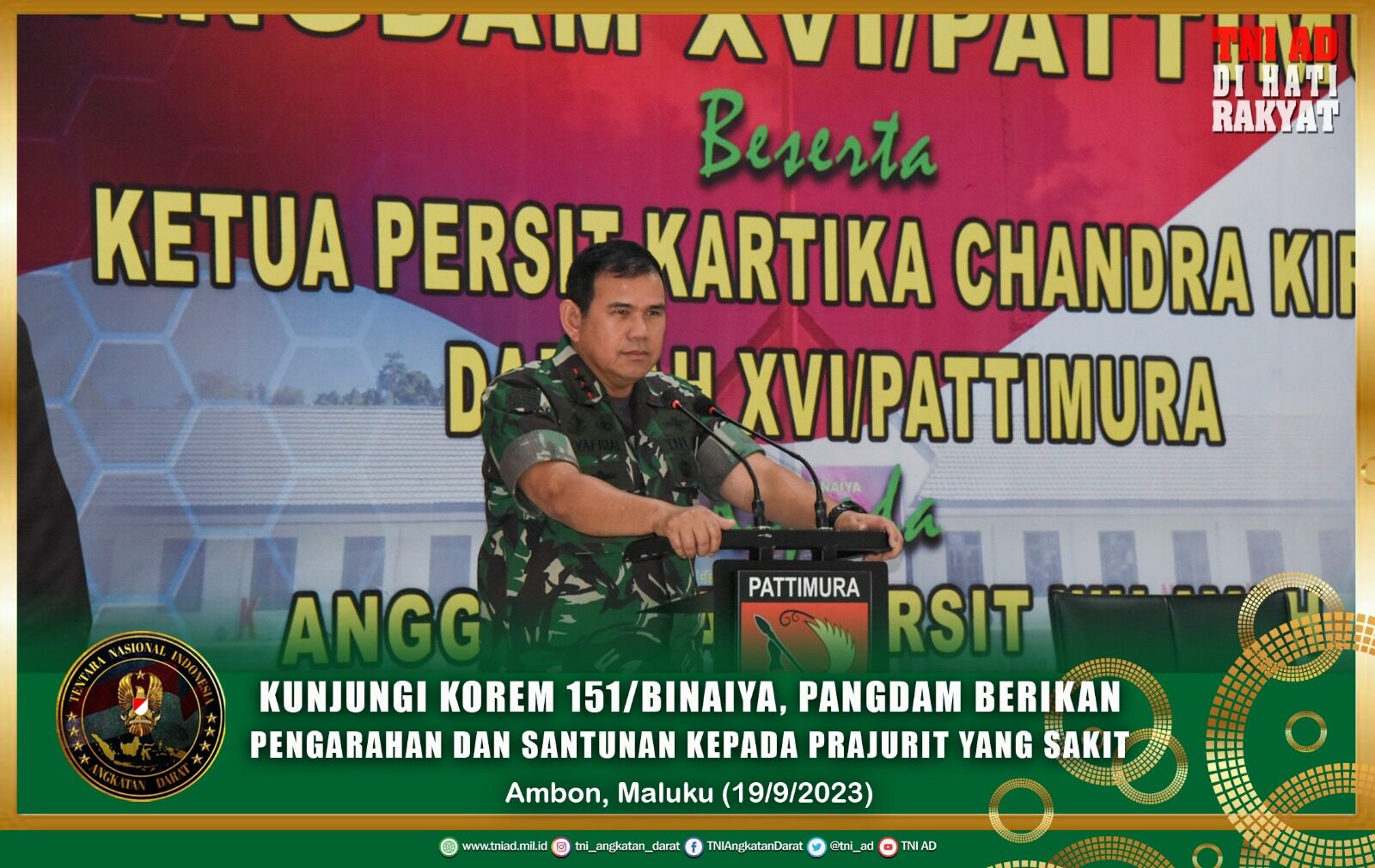 Kunjungi Korem 151/Binaiya, Pangdam Berikan Pengarahan dan Santunan kepada Prajurit yang Sakit