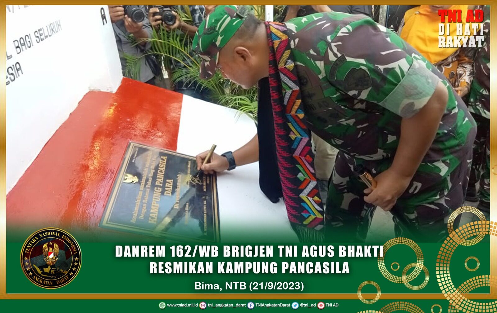 Danrem 162/WB Brigjen TNI Agus Bhakti, S.I.P., M.I.P., M.Han., Resmikan Kampung Pancasila