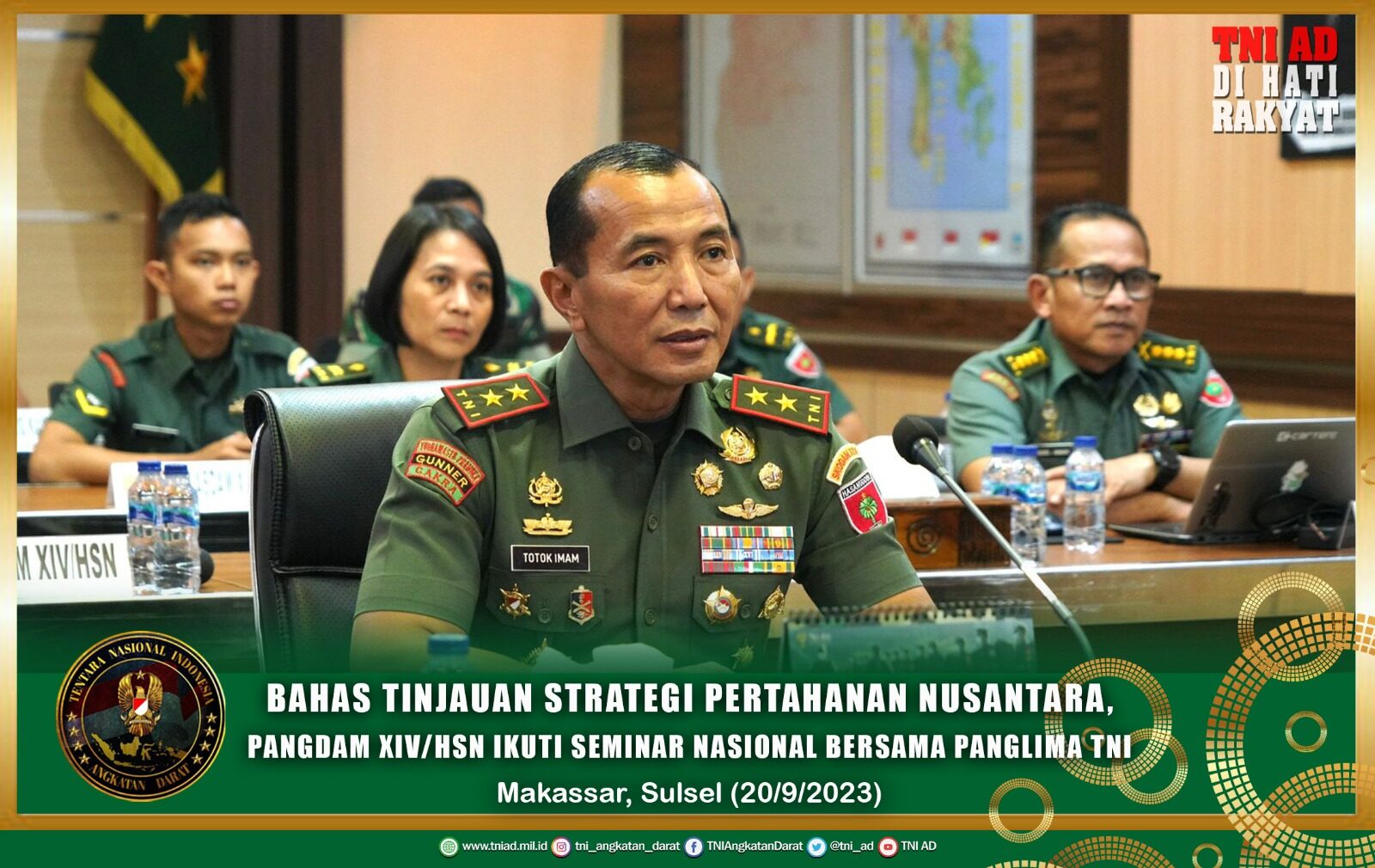 Bahas Tinjauan Strategi Pertahanan Nusantara, Pangdam XIV/Hsn Ikuti Seminar Nasional Bersama Panglima TNI