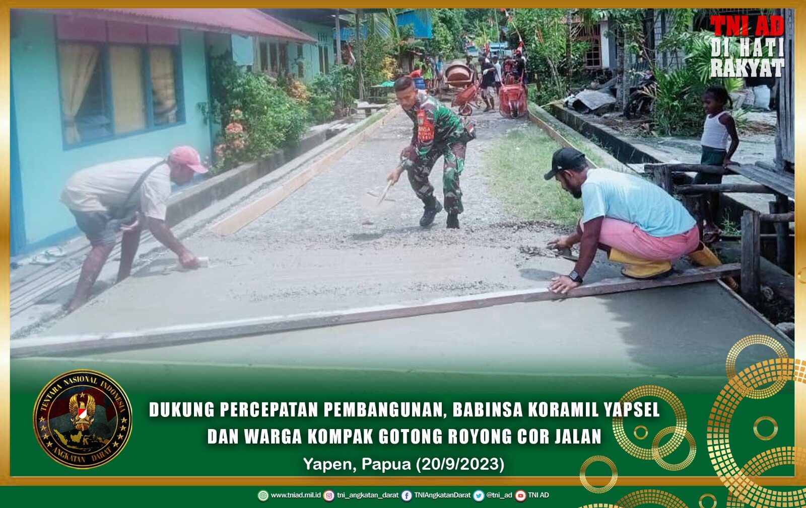 Dukung Percepatan Pembangunan, Babinsa Koramil Yapsel dan Warga Kompak Gotong Royong Cor Jalan