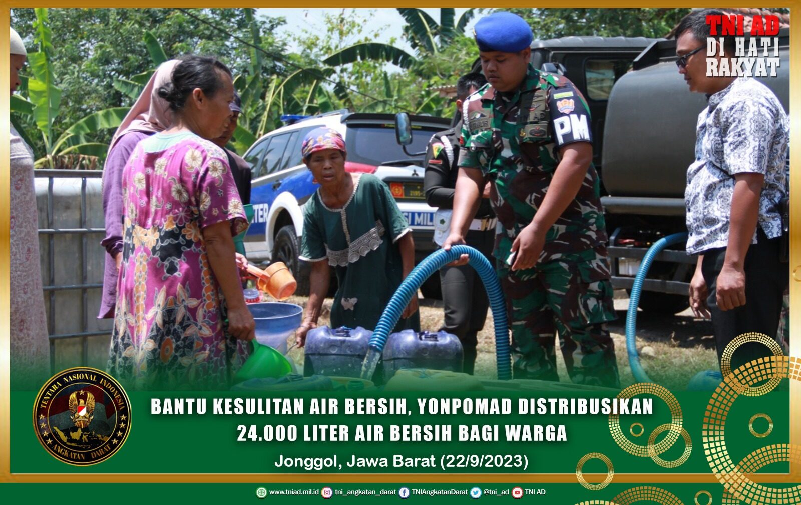 Bantu Kesulitan Air Bersih, Prajurit Yonpomad Bagikan 24.000 Liter Air Bersih Bagi Masyarakat