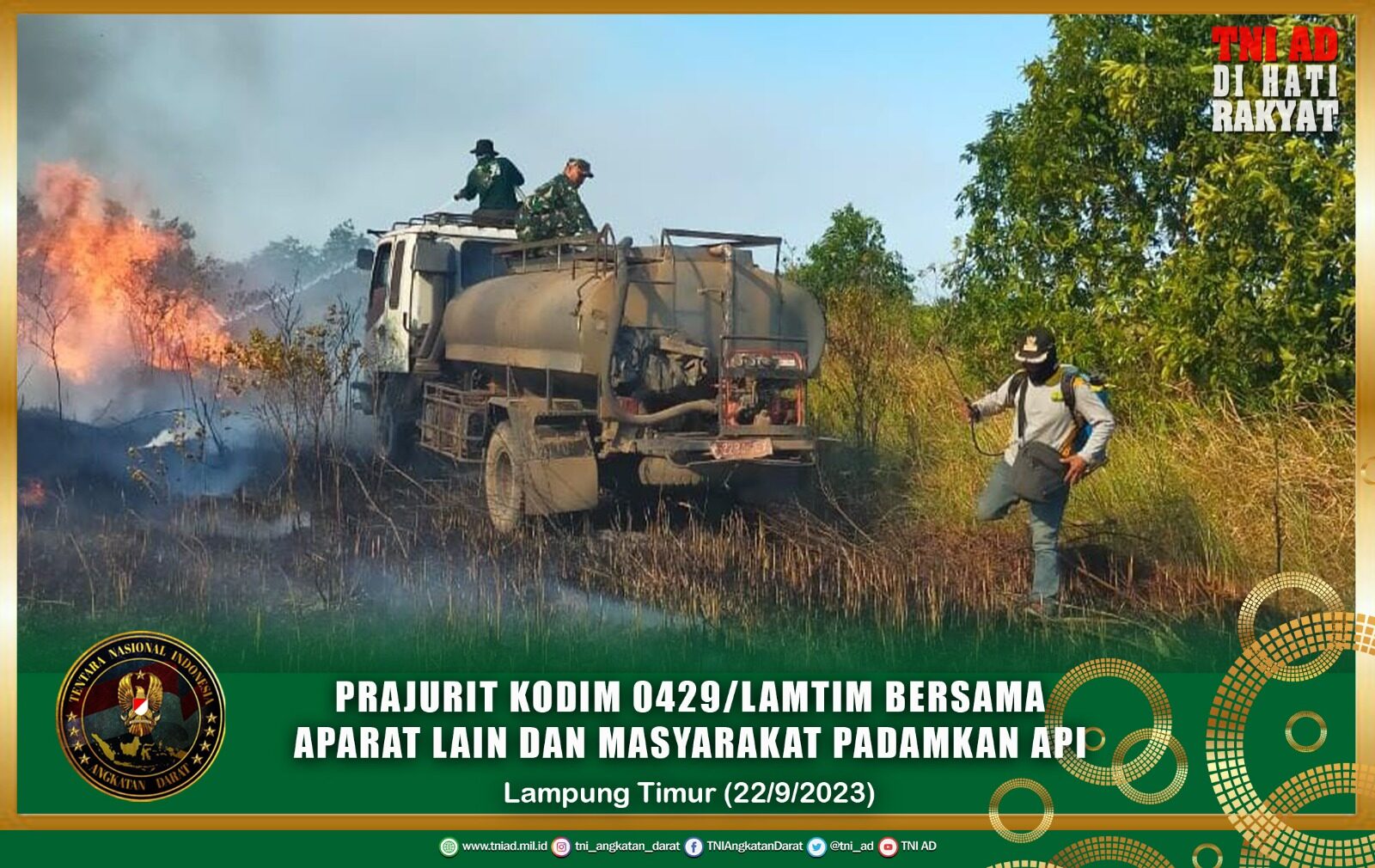 Prajurit Kodim 0429/Lamtim Bersama Aparat Lain dan Masyarakat Padamkan Api