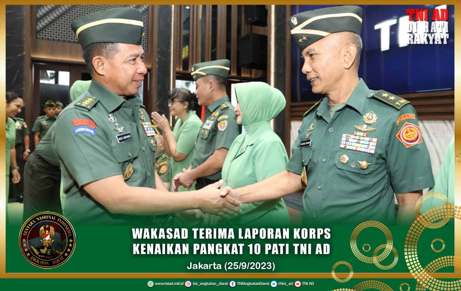 Wakasad Terima Laporan Korps Kenaikan Pangkat 10 Pati TNI AD