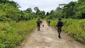 Antisipasi Kegiatan Ilegal di Perbatasan RI-PNG Satgas Pamtas Yonif 122/TS Laksanakan Patroli Gabungan