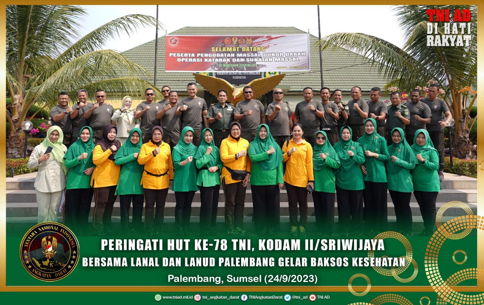 Peringati HUT Ke-78 TNI, Kodam II/Sriwijaya Bersama Lanal dan Lanud Palembang Gelar Baksos Kesehatan