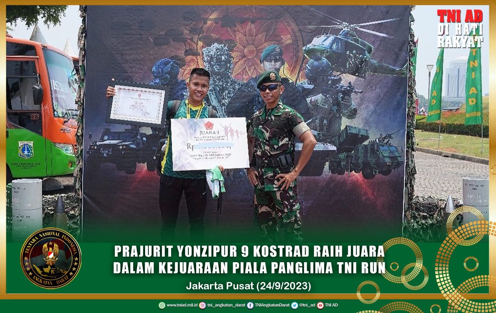 Prajurit Yonzipur 9 Kostrad Raih Juara Dalam Kejuaraan Piala Panglima TNI Run