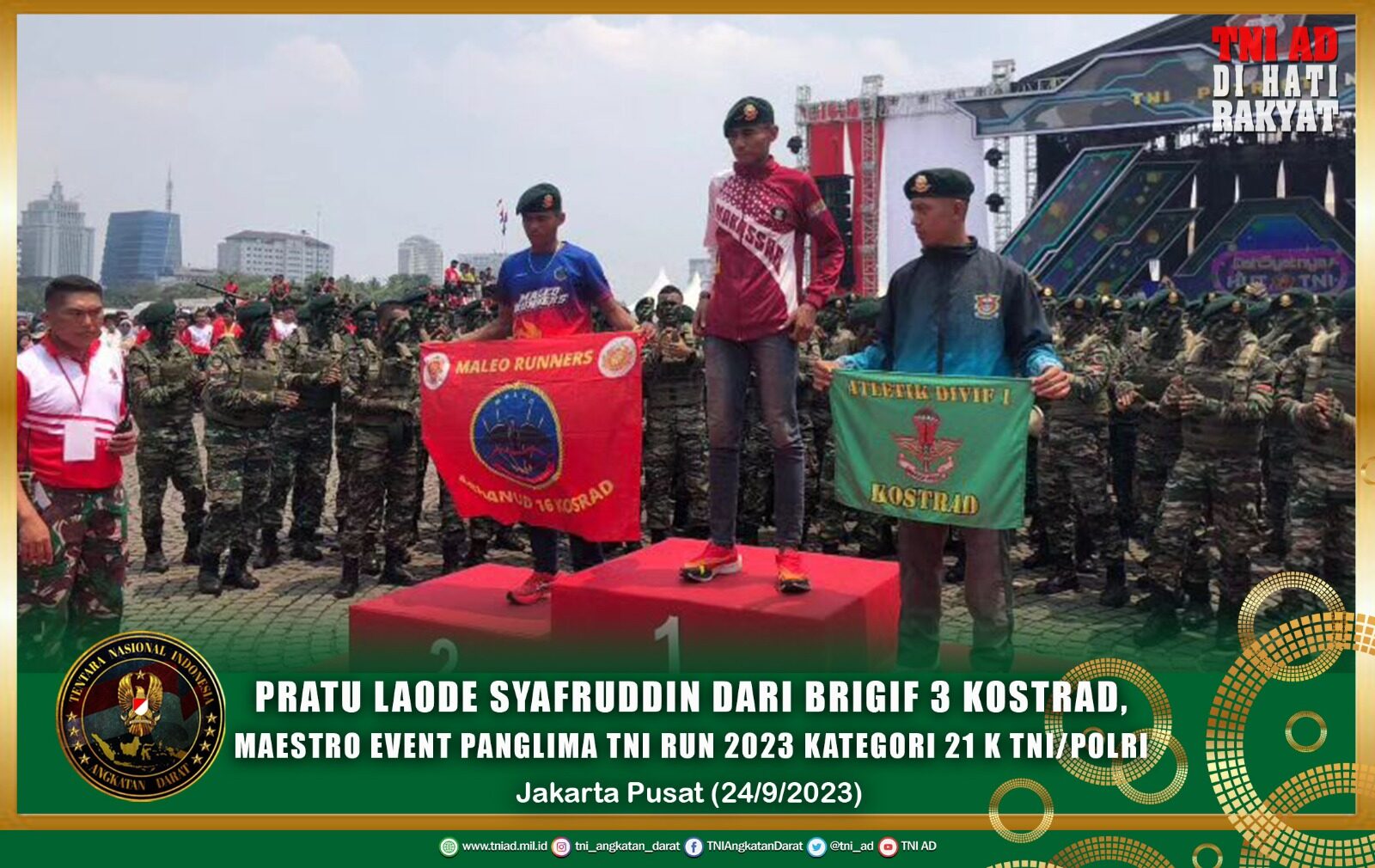 Pratu Laode Syafruddin Dari Brigif 3 Kostrad, Maestro Event Panglima TNI Run 2023 Kategori 21 K TNI/Polri